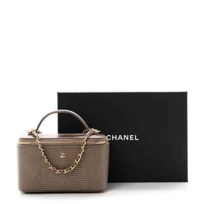 Chanel Calfskin Lizard Embossed Top Handle Vanity With Chain Dark Khaki 11 of 11