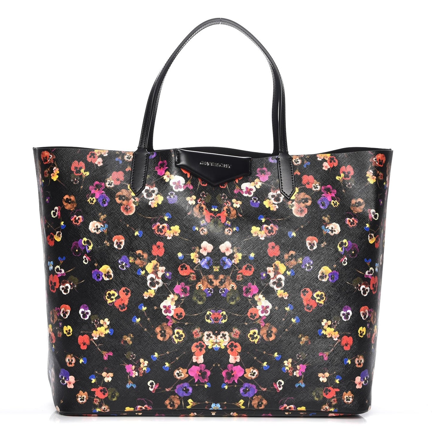 Coated Canvas Pansy Print Large Antigona Tote Black