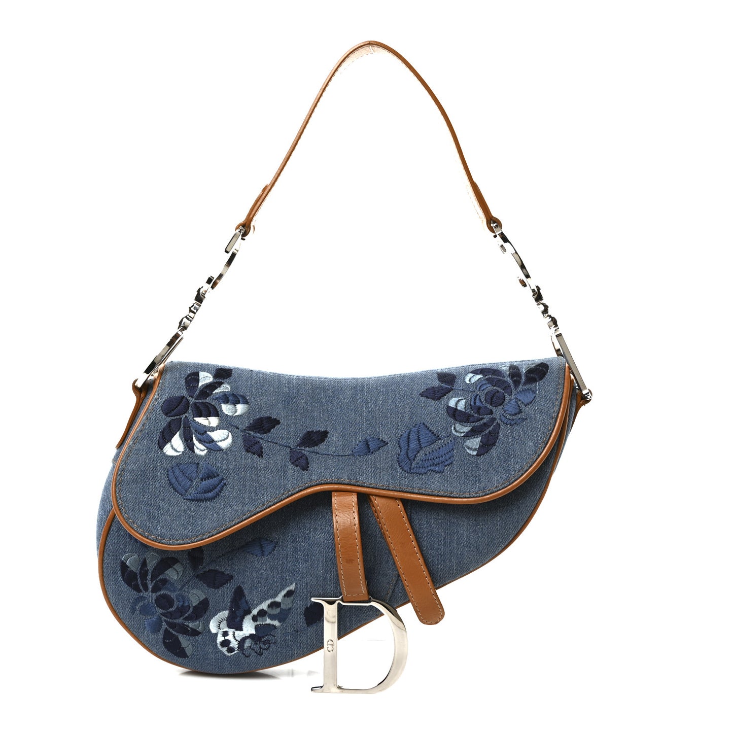 Denim Embroidered Saddle Bag Blue