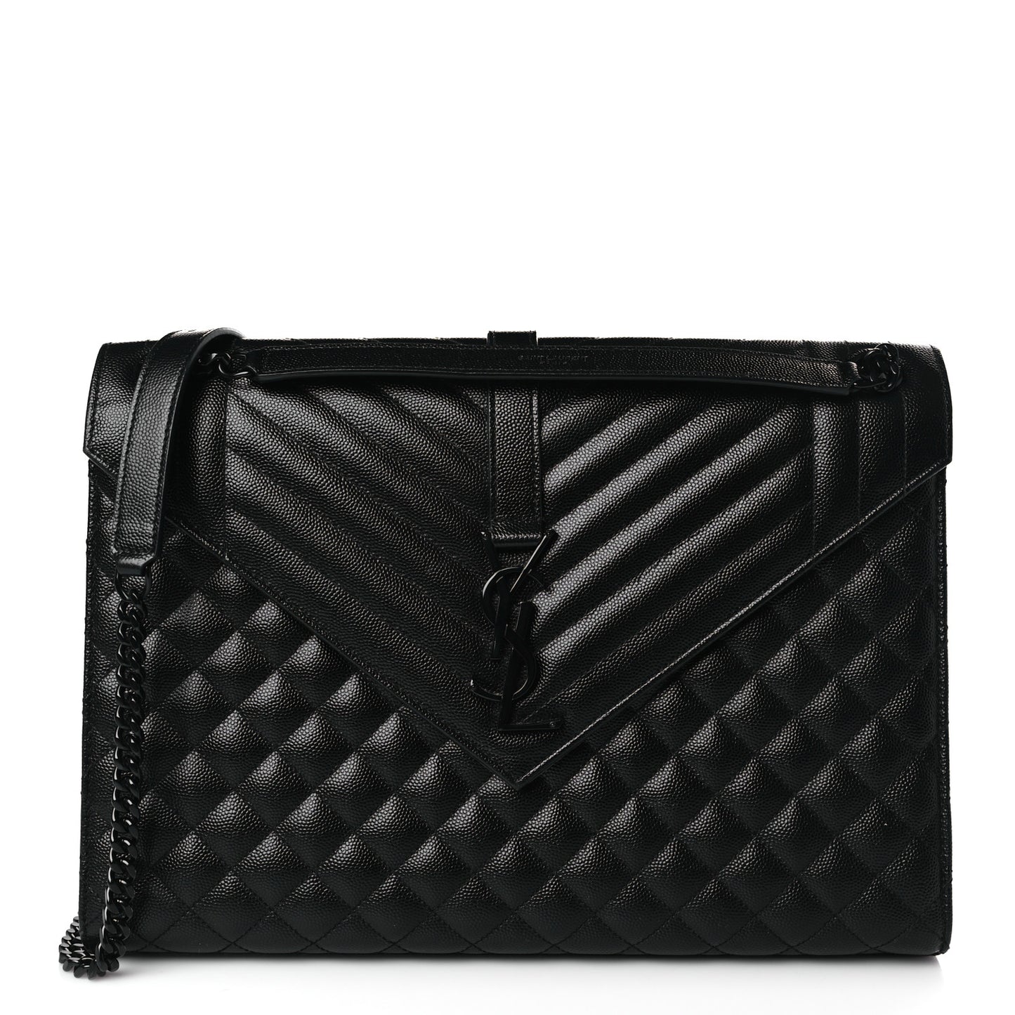 Grain De Poudre Textured Mixed Matelasse Large Triquilt Monogram Monochrome Satchel Black