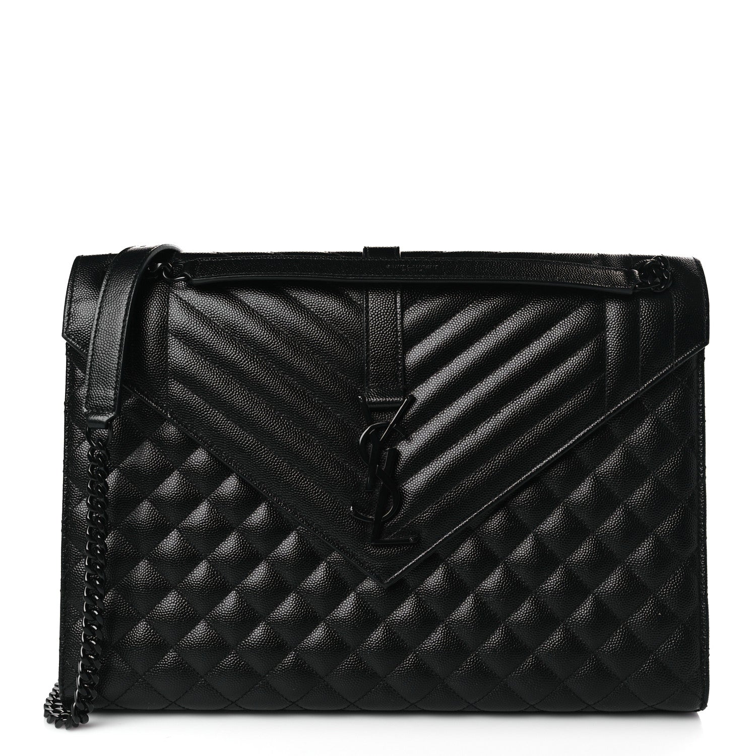 Saint Laurent Grain De Poudre Textured Mixed Matelasse Large Triquilt Monogram Monochrome Satchel Black 1 of 9