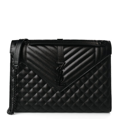 Saint Laurent Grain De Poudre Textured Mixed Matelasse Large Triquilt Monogram Monochrome Satchel Black 1 of 9