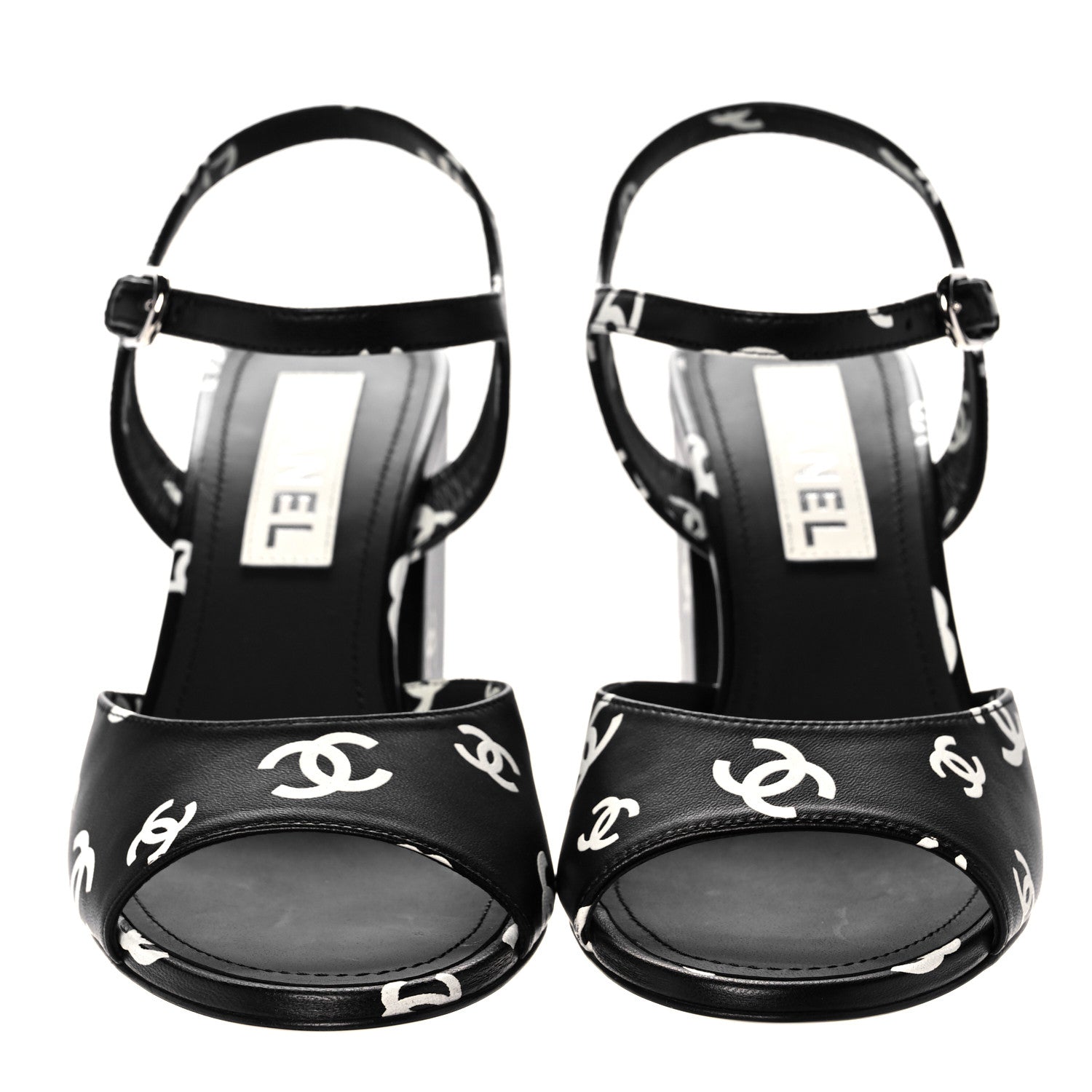 Chanel Lambskin Printed CC Sandals 39 Black White 2 of 8