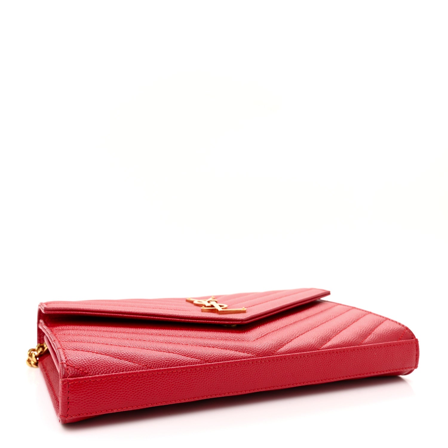 Saint Laurent Grain De Poudre Matelasse Chevron Monogram Chain Wallet Red 4 of 12