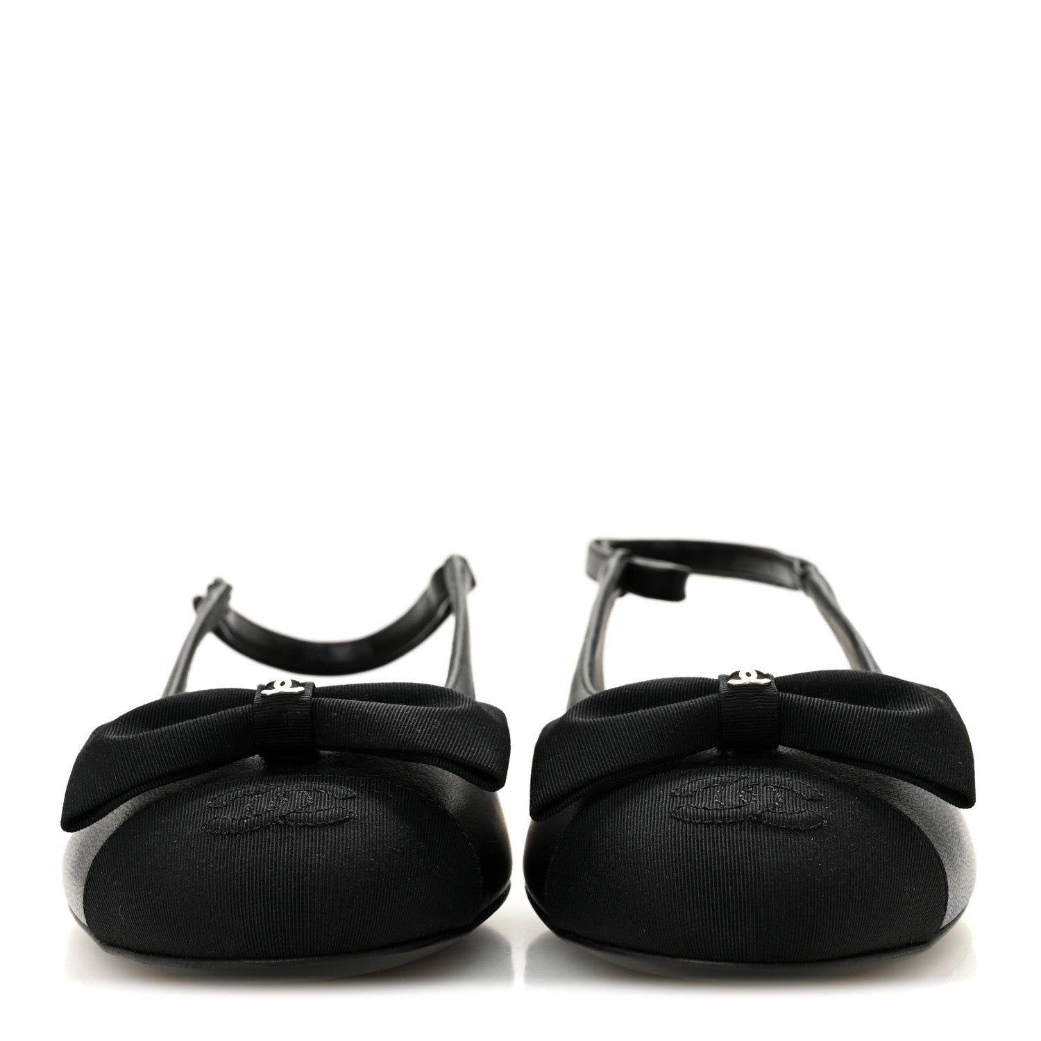 Chanel Lambskin Grosgrain Bow Cap Toe CC Slingback Flats 40 Black 3 of 10