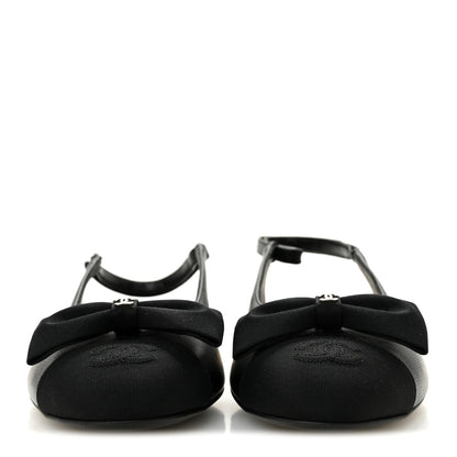 Chanel Lambskin Grosgrain Bow Cap Toe CC Slingback Flats 40 Black 3 of 10