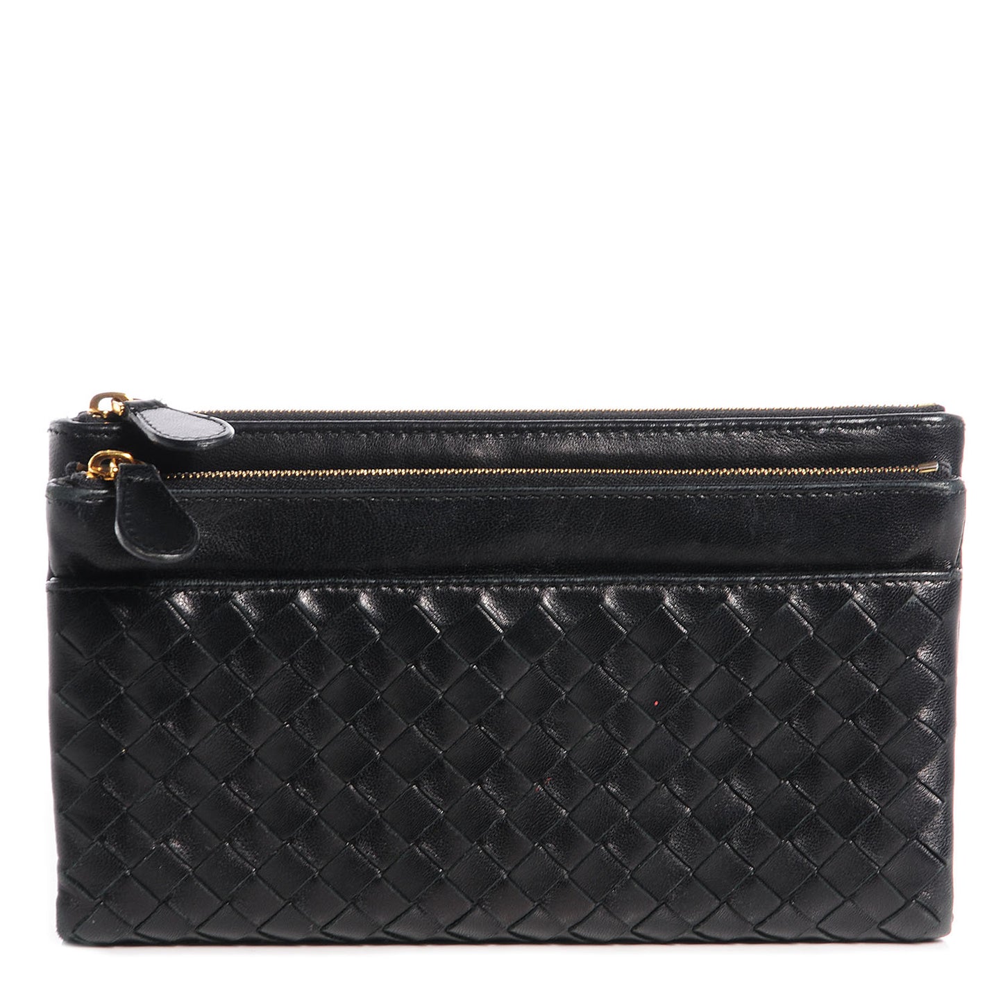 Nappa Intrecciato Double Zip Clutch Wallet Nero Black
