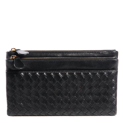 Bottega Veneta Nappa Intrecciato Double Zip Clutch Wallet Nero Black 1 of 6