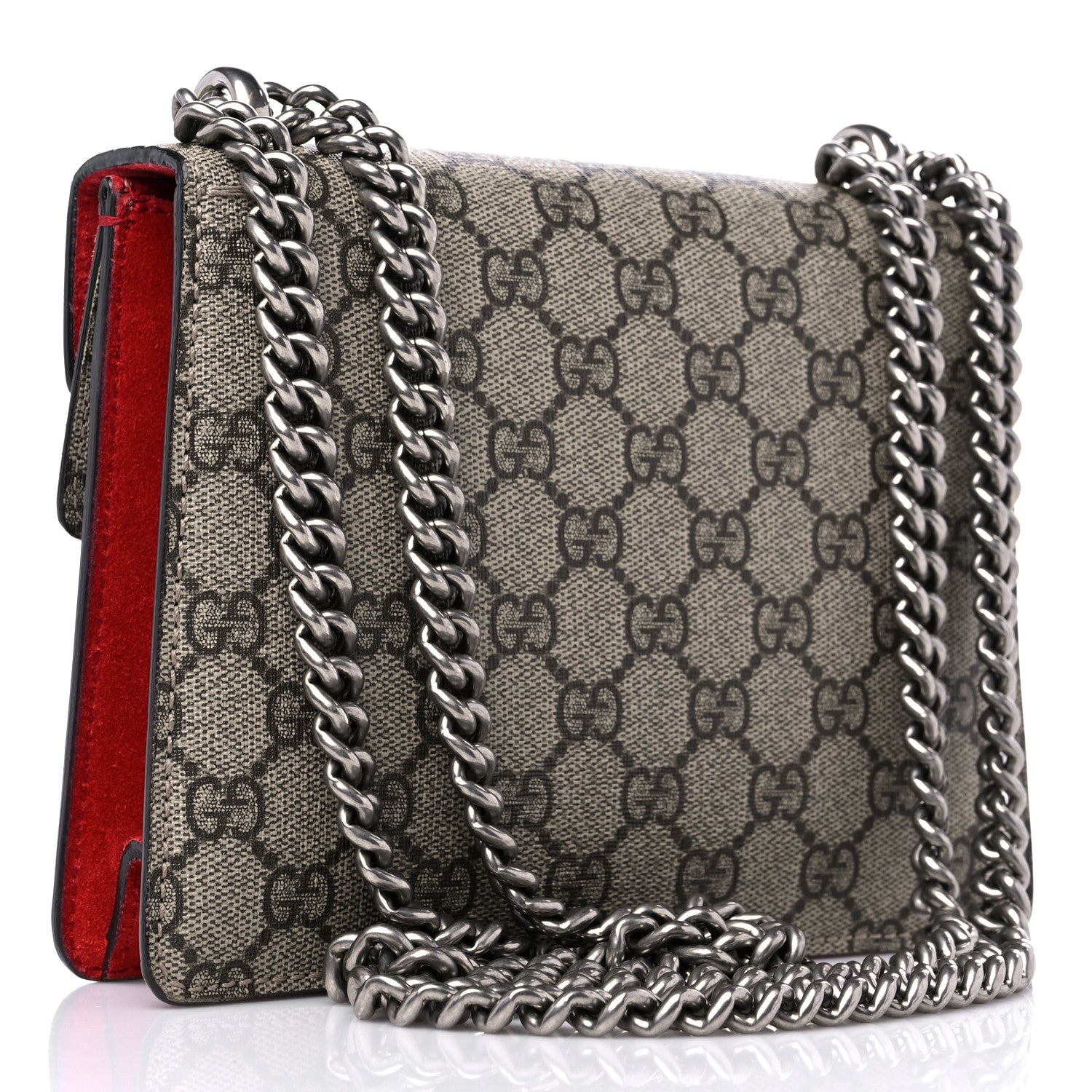 Gucci GG Supreme Monogram Suede Mini Dionysus Shoulder Bag Beige Ebony Vulcanic Red 3 of 11