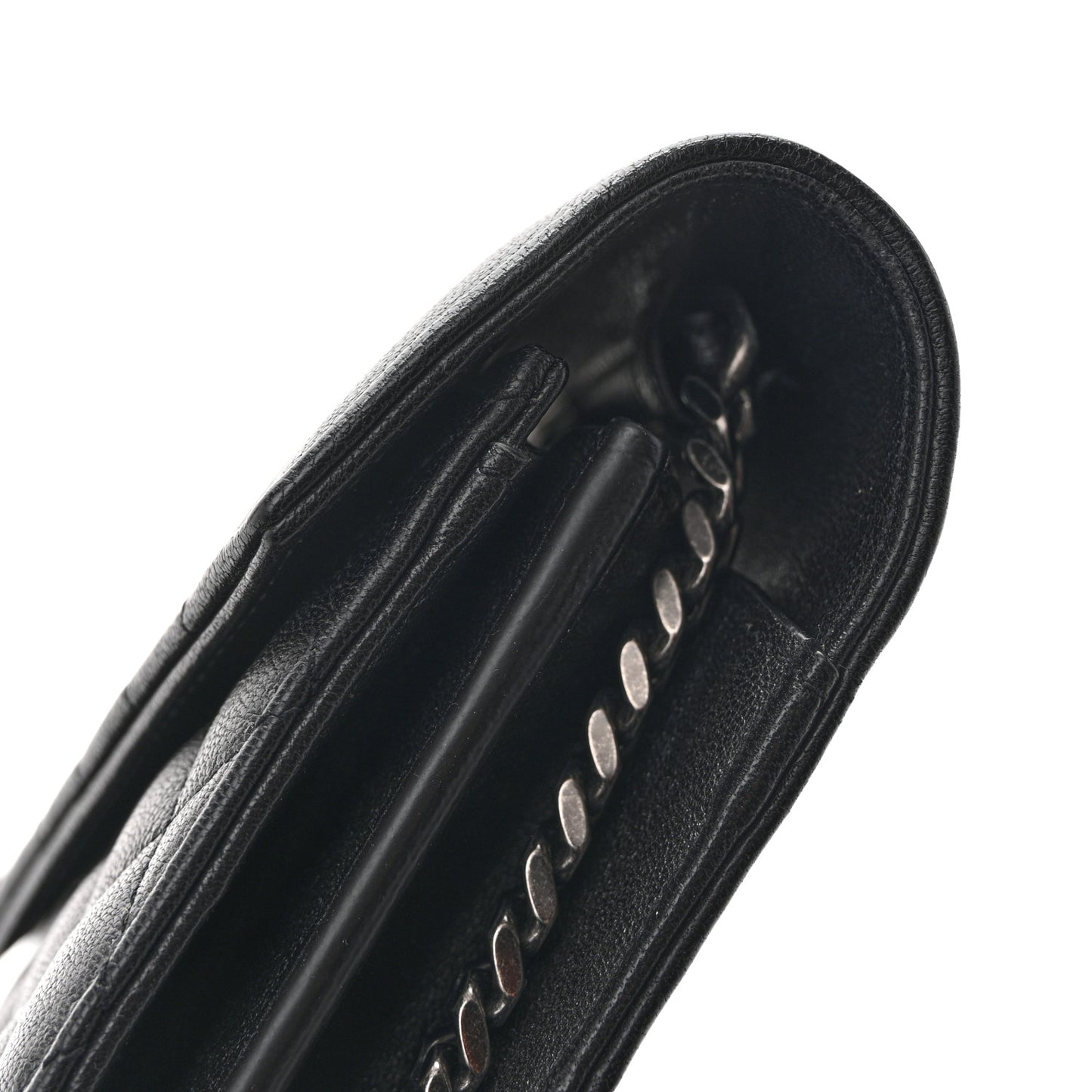 Sheepskin Tri-Quilt Monogram Envelope Chain Wallet Black