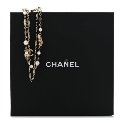 Chanel Pearl Bead Crystal CC Necklace Gold White 7 of 7