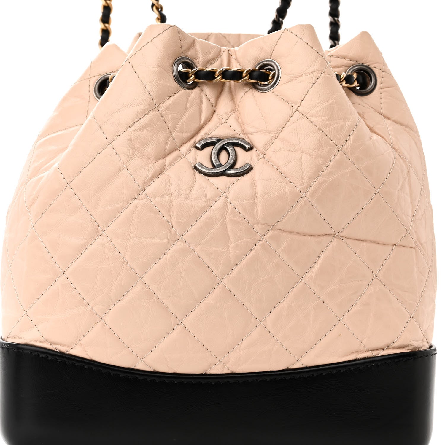 Chanel Aged Calfskin Quilted Small Gabrielle Backpack Beige Black 8 of 10