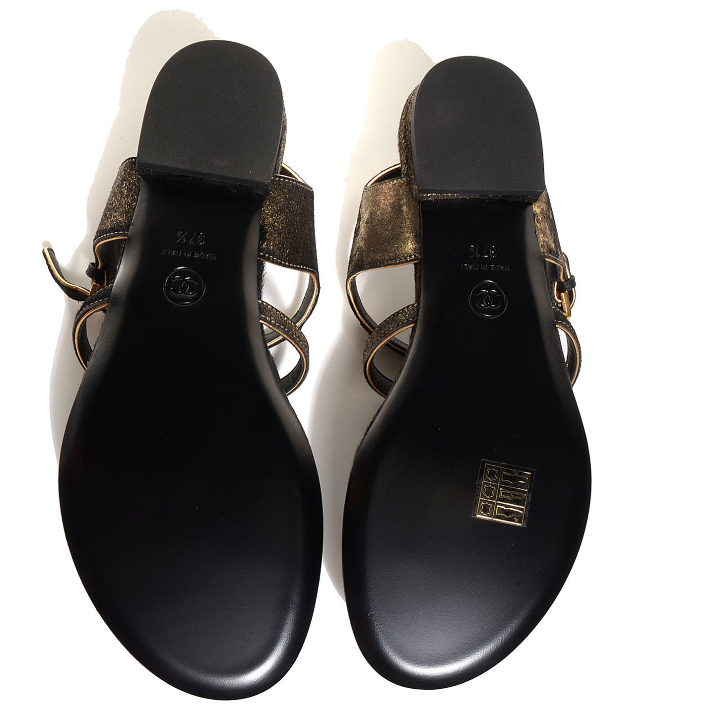 Calfskin Leopard Print Pony Hair CC Sandals Gold Black