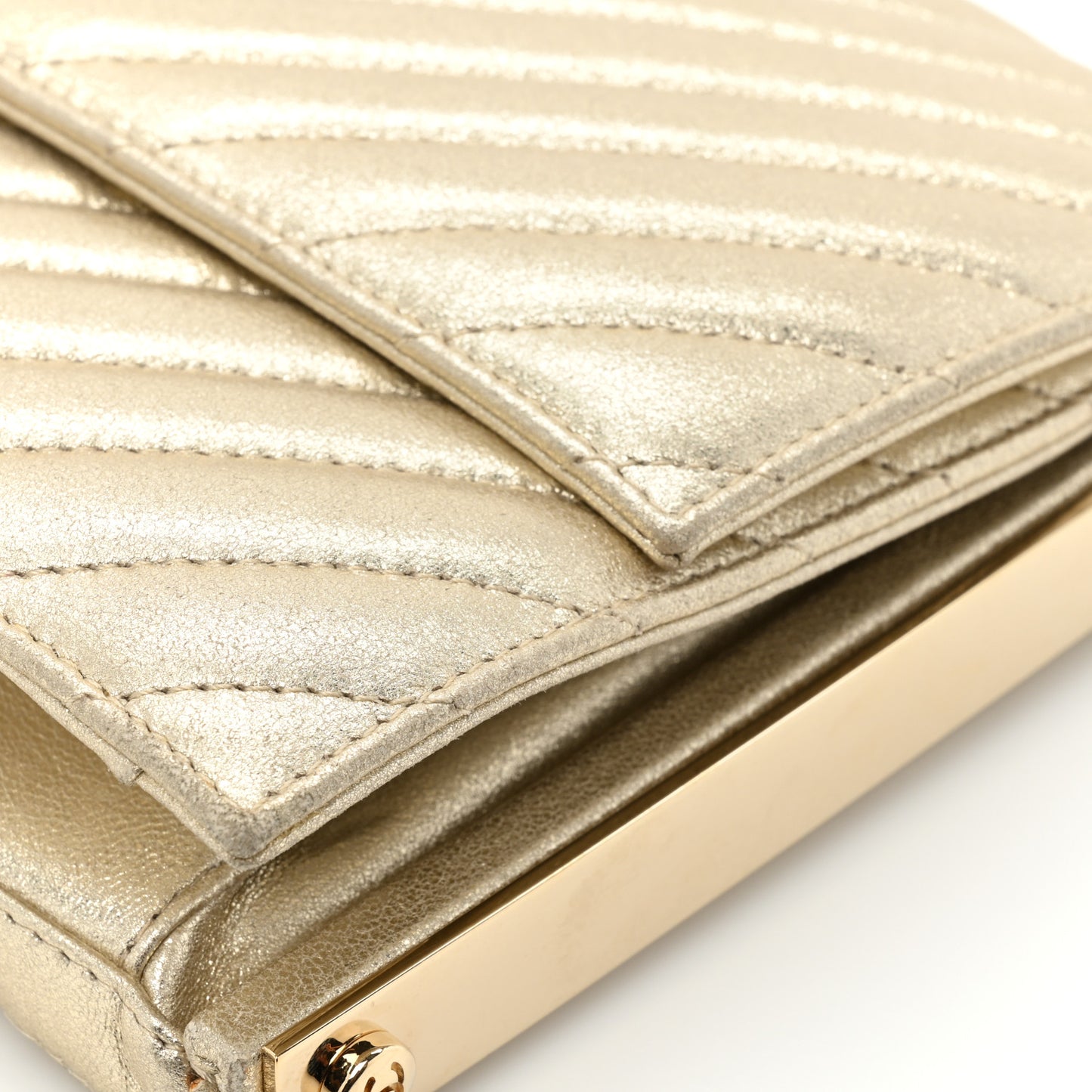 Chevron Quilted CC Clutch Gold