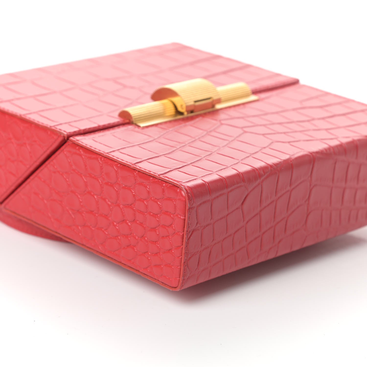 Bottega Veneta Calfskin Crocodile Embossed Daisey Box Clutch Red 7 of 8