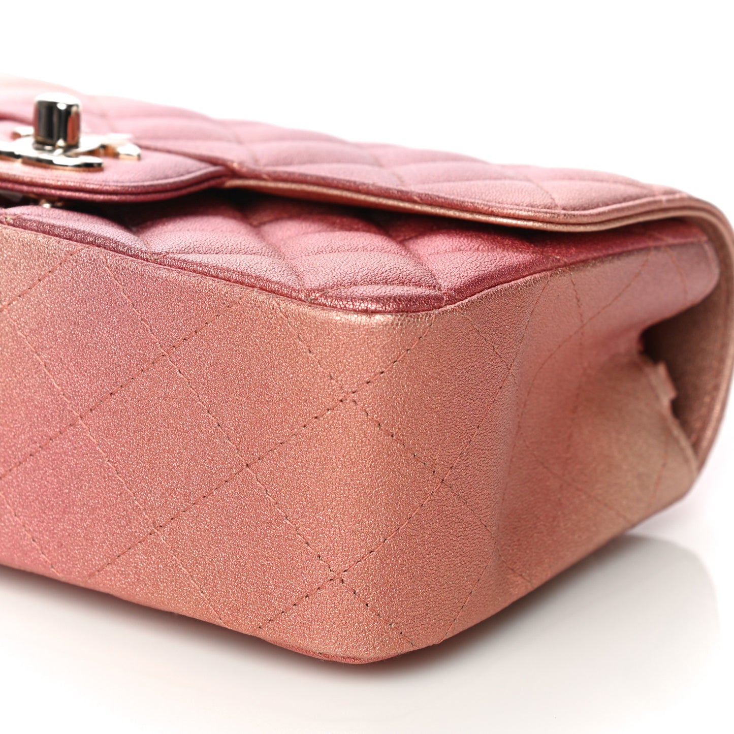 Metallic Lambskin Quilted Ombre Mini Rectangular Flap Pink