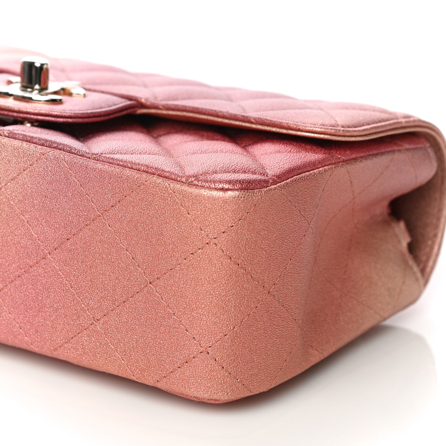 Chanel Metallic Lambskin Quilted Ombre Mini Rectangular Flap Pink 19 of 25