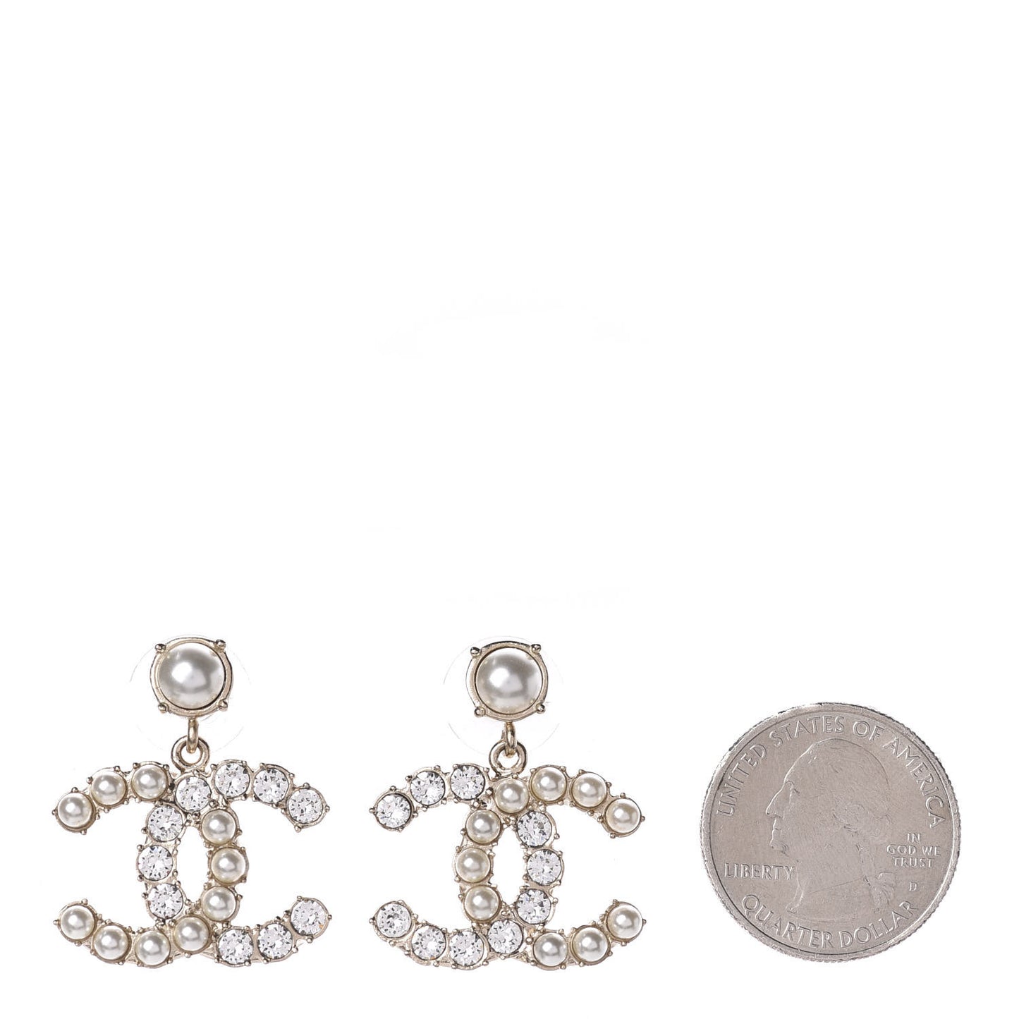 Crystal Pearl Dazzling Domino CC Drop Earrings Gold