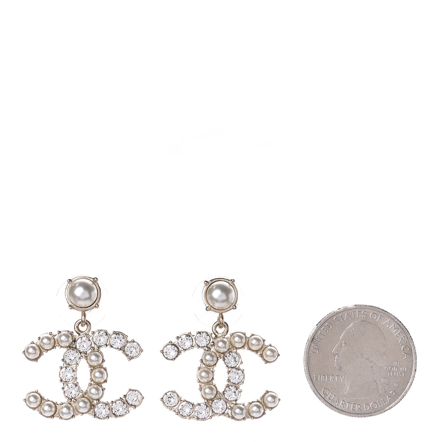 Chanel Crystal Pearl Dazzling Domino CC Drop Earrings Gold 2 of 4