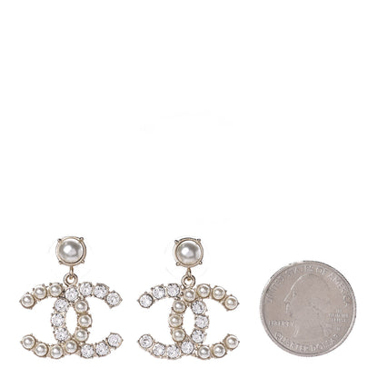Chanel Crystal Pearl Dazzling Domino CC Drop Earrings Gold 2 of 4
