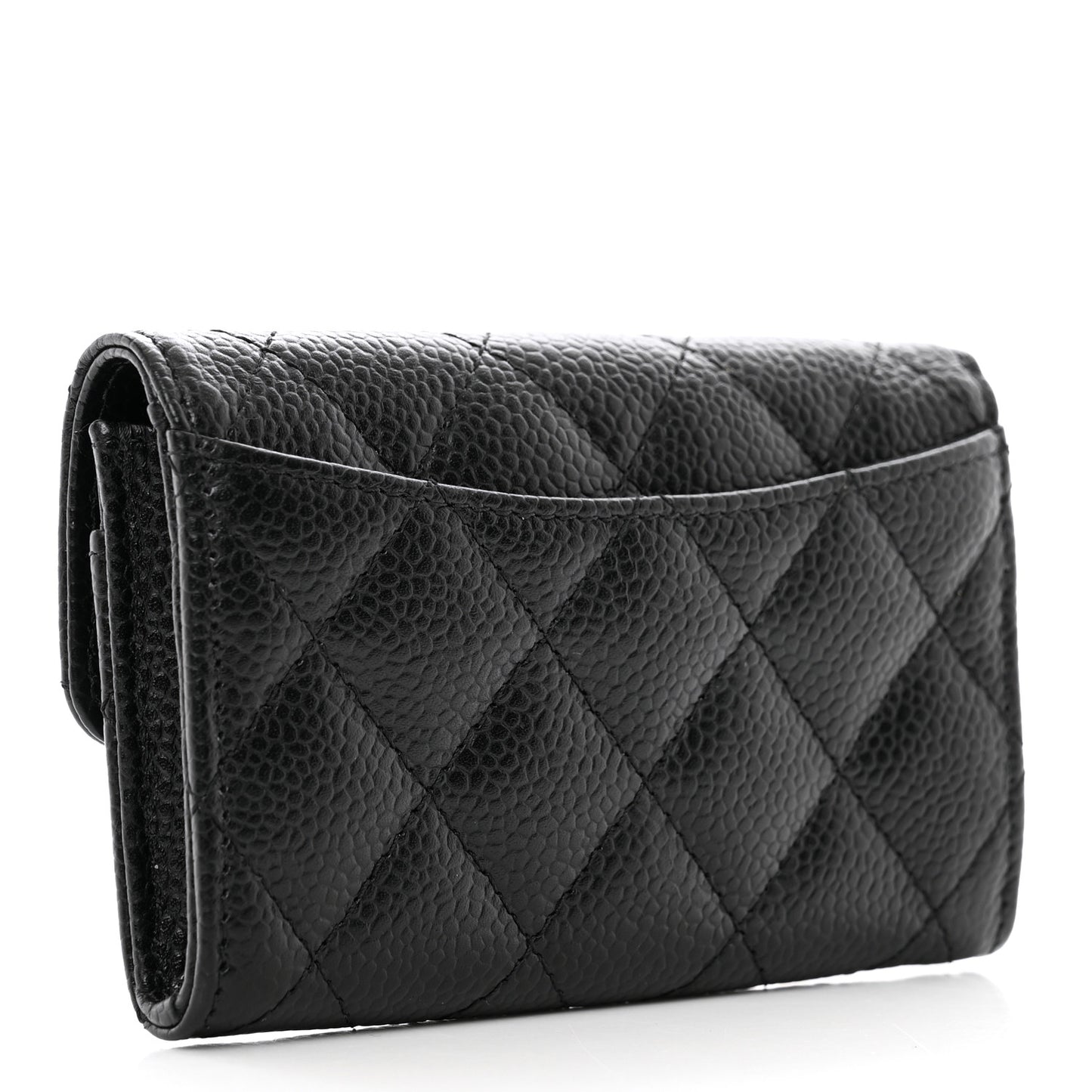 Caviar Quilted Flap Card Holder Wallet Black