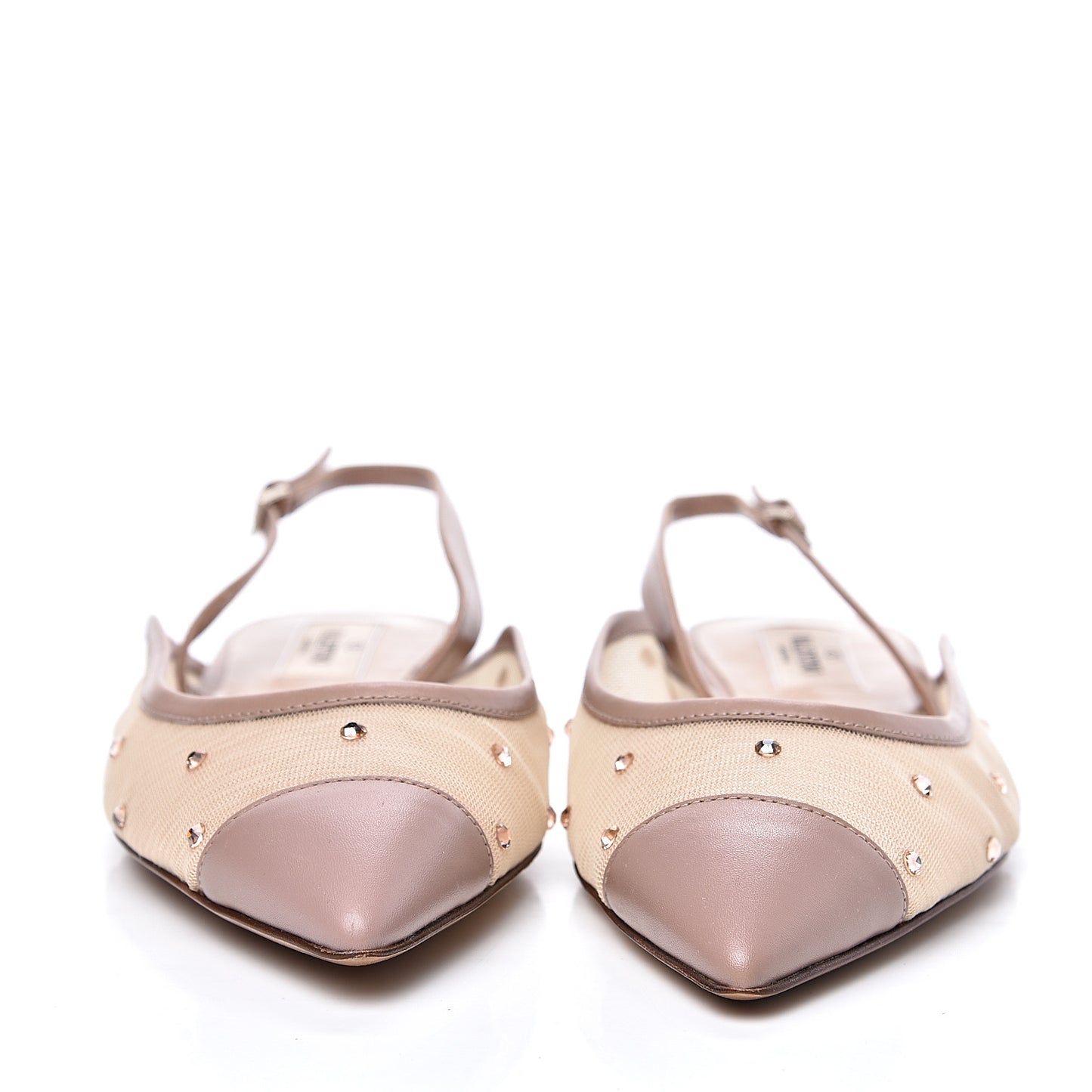 Mesh Crystal Cap Toe Slingback Flats 39 Nude