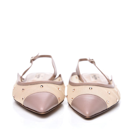 Valentino Garavani Mesh Crystal Cap Toe Slingback Flats 39 Nude 2 of 8