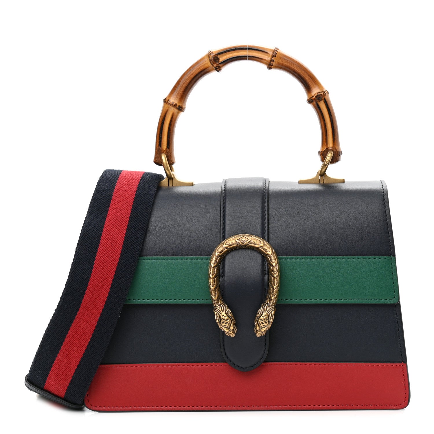 Gucci Moon Calfskin Bamboo Web Medium Dionysus Top Handle Bag Blue Emerald Hibiscus Red 1 of 10