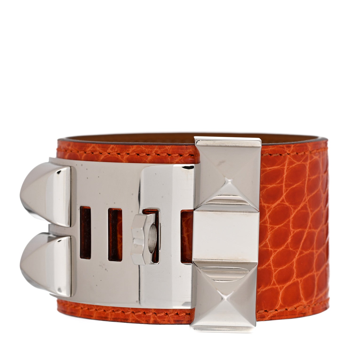 Hermes Shiny Alligator Collier De Chien CDC Bracelet S Mississippi Orange 3 of 6