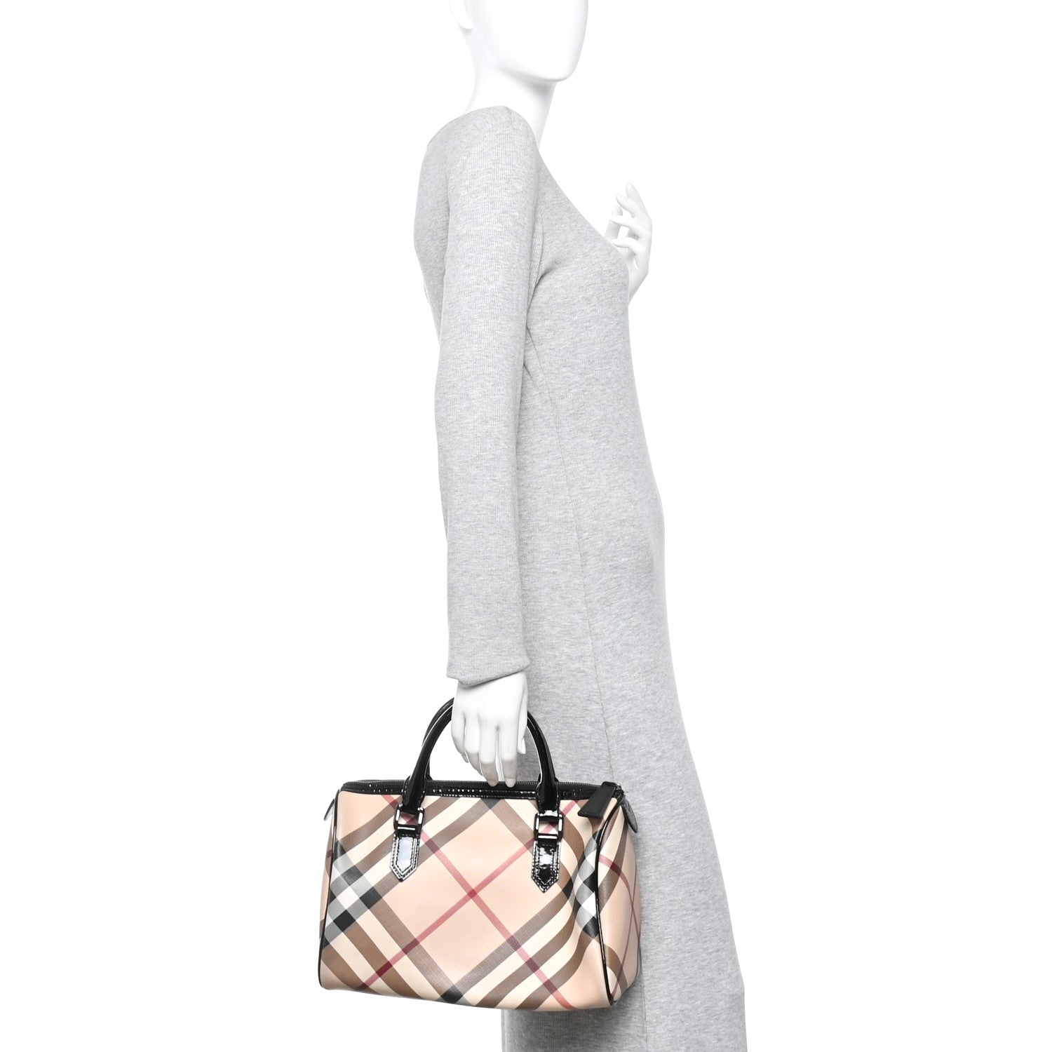 Burberry Nova Check Patent Small Chester Bowling Bag Black 2 of 9