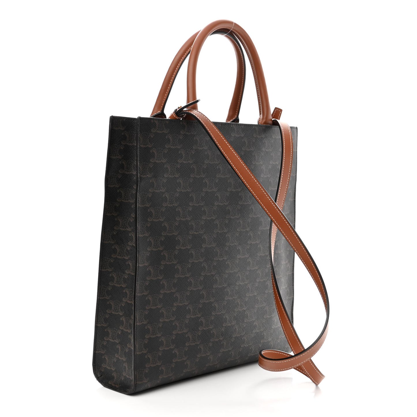 Triomphe Canvas Calfskin Paris Print Small Vertical Cabas Tan