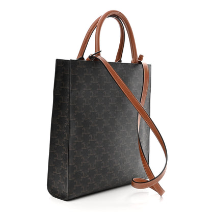 Celine Triomphe Canvas Calfskin Paris Print Small Vertical Cabas Tan 3 of 8