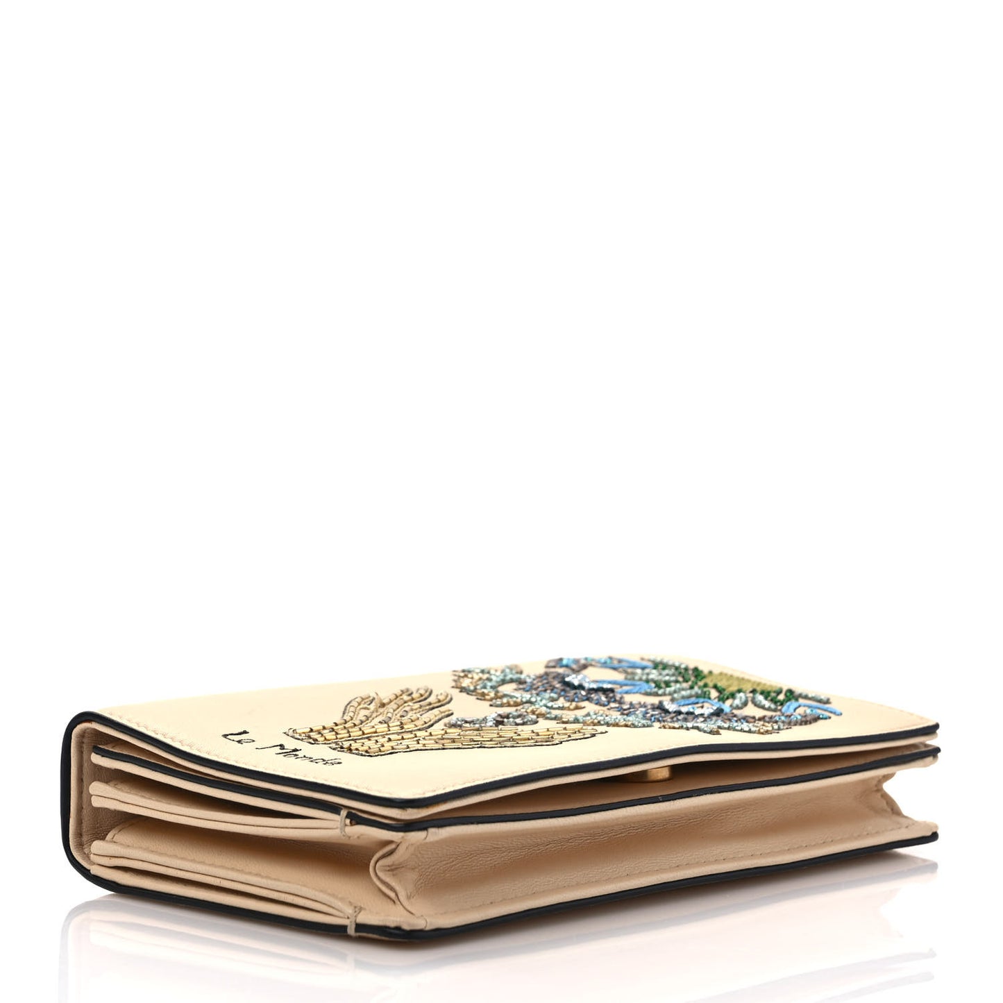 Lambskin Embroidered Le Monde Tarot Pouch Clutch Beige