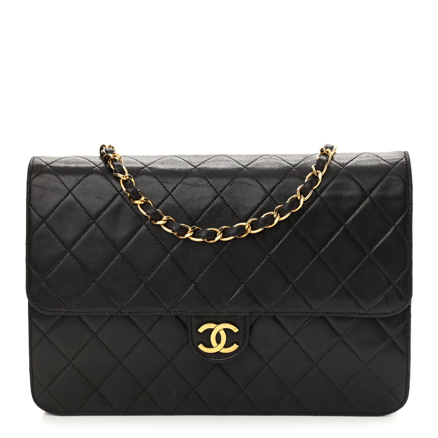 Lambskin Quilted Clutch With Chain Flap Black