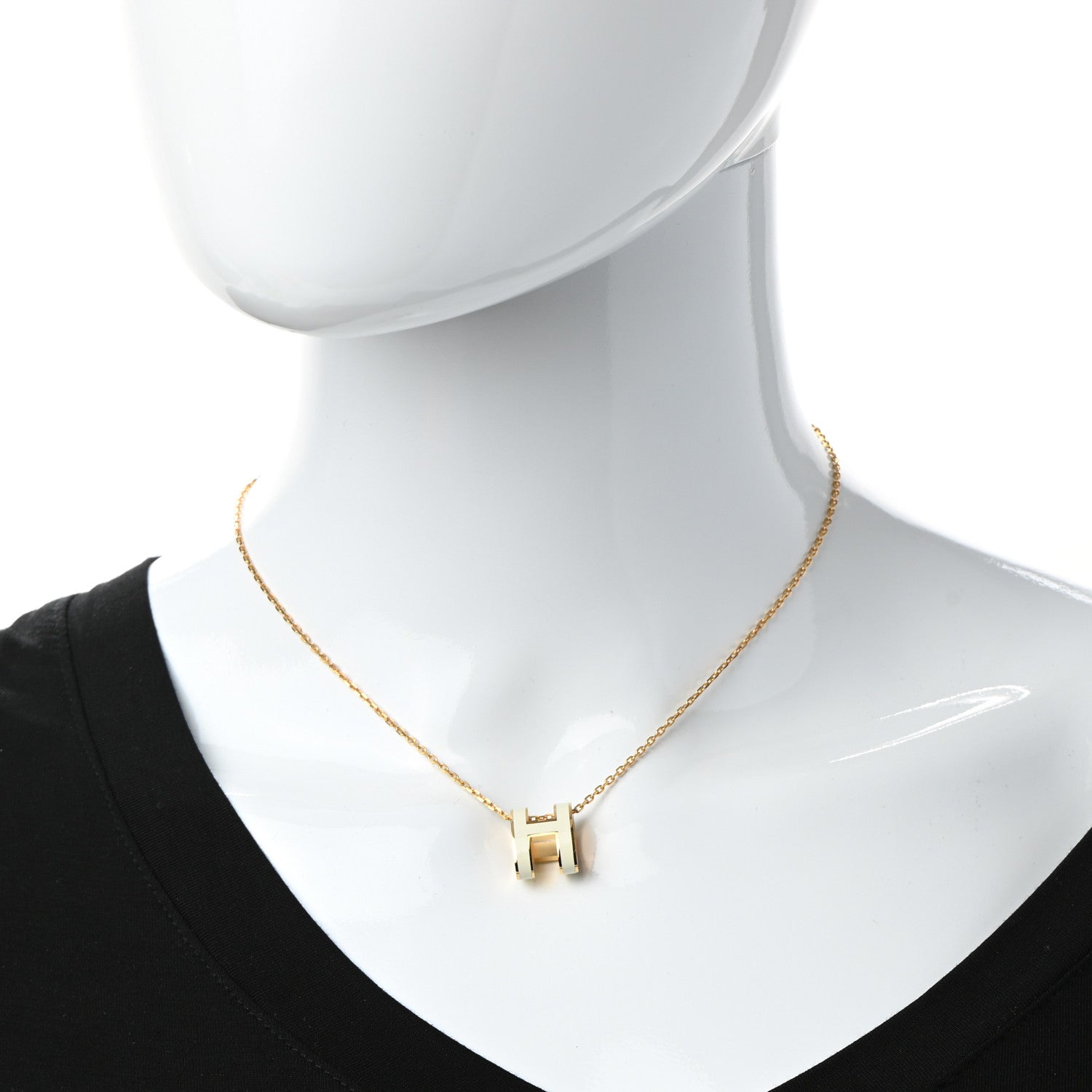 Hermes Lacquered Gold Pop H Pendant Necklace White 2 of 7