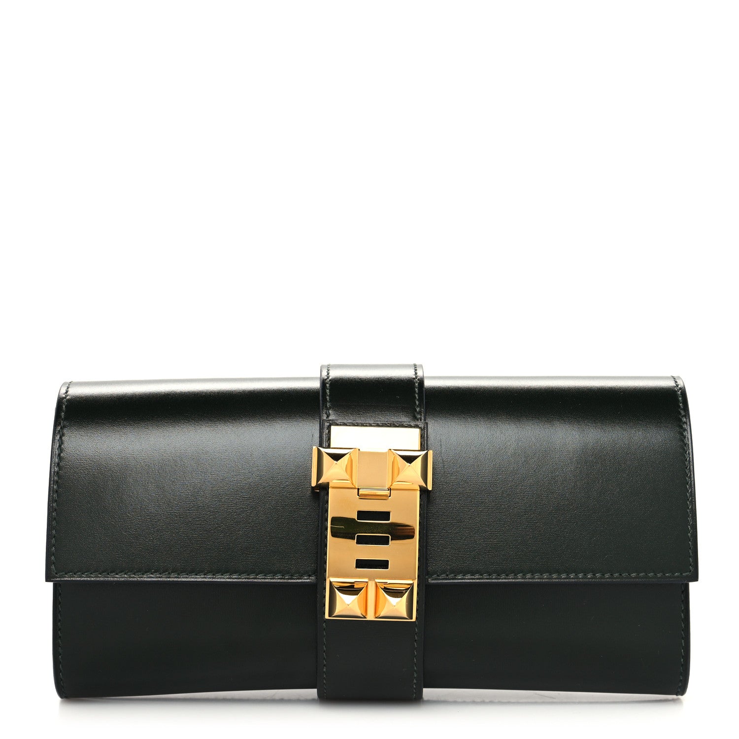Hermes Tadelakt Medor 23 Clutch Vert Fonce 1 of 10