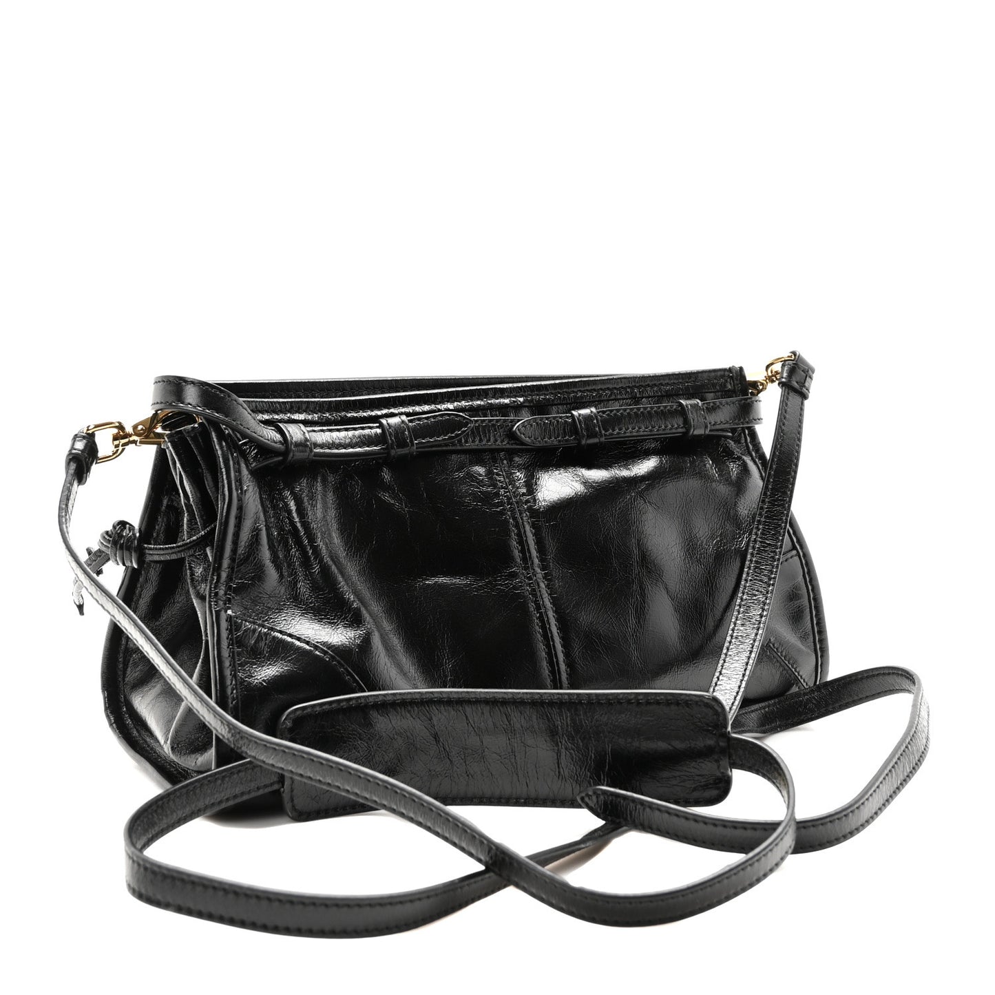 Glossy Calfskin Triangle Small Bonnie Shoulder Bag Black
