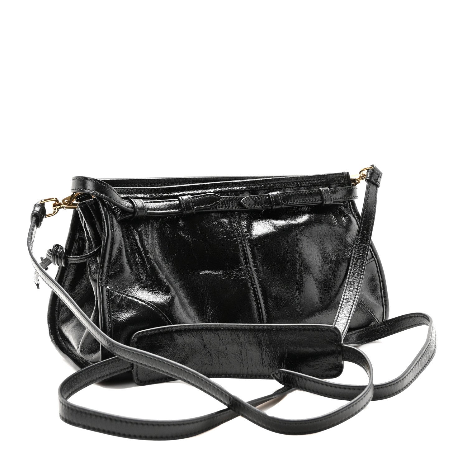 Prada Glossy Calfskin Triangle Small Bonnie Shoulder Bag Black 3 of 10