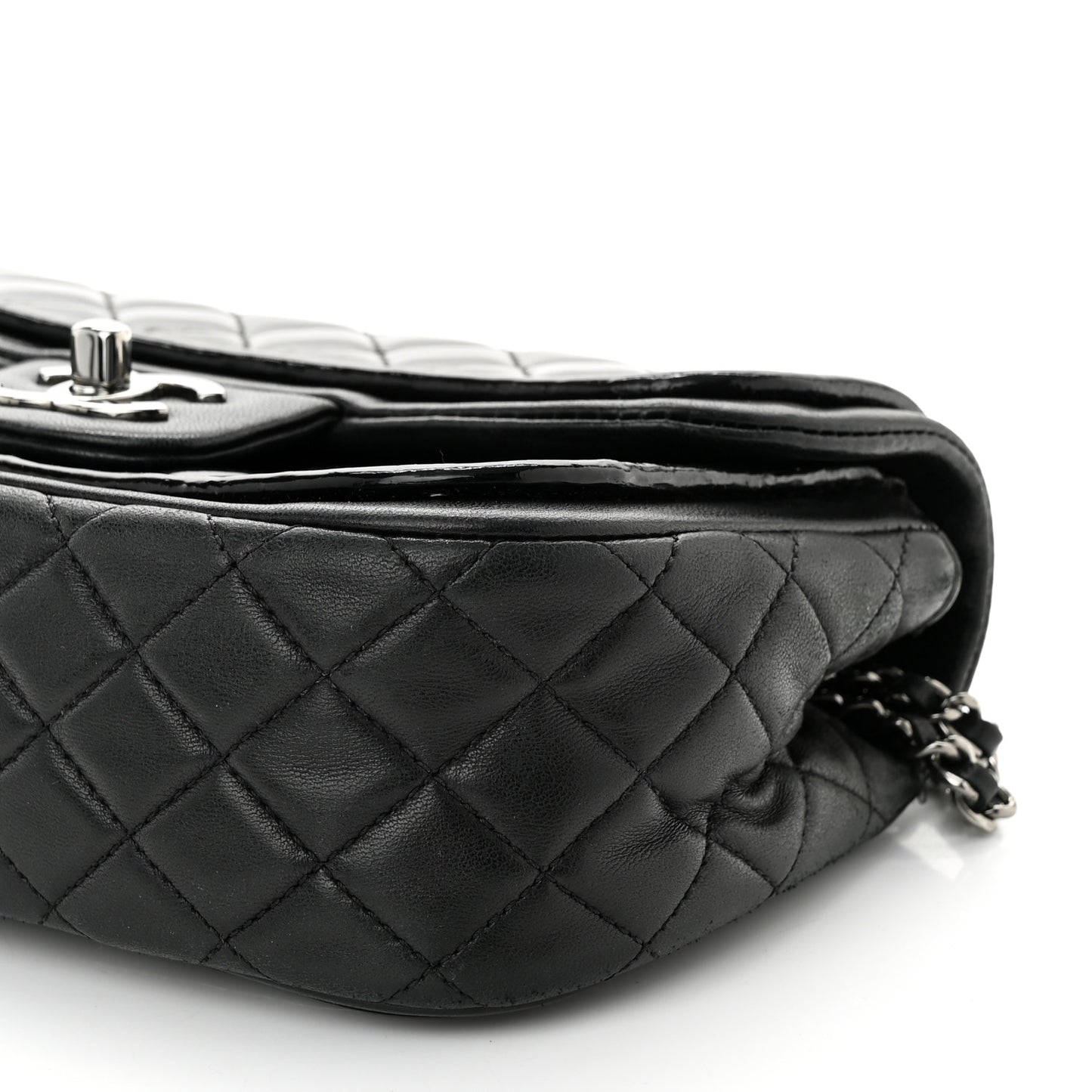 Lambskin Patent Quilted Twist Mini Flap Black