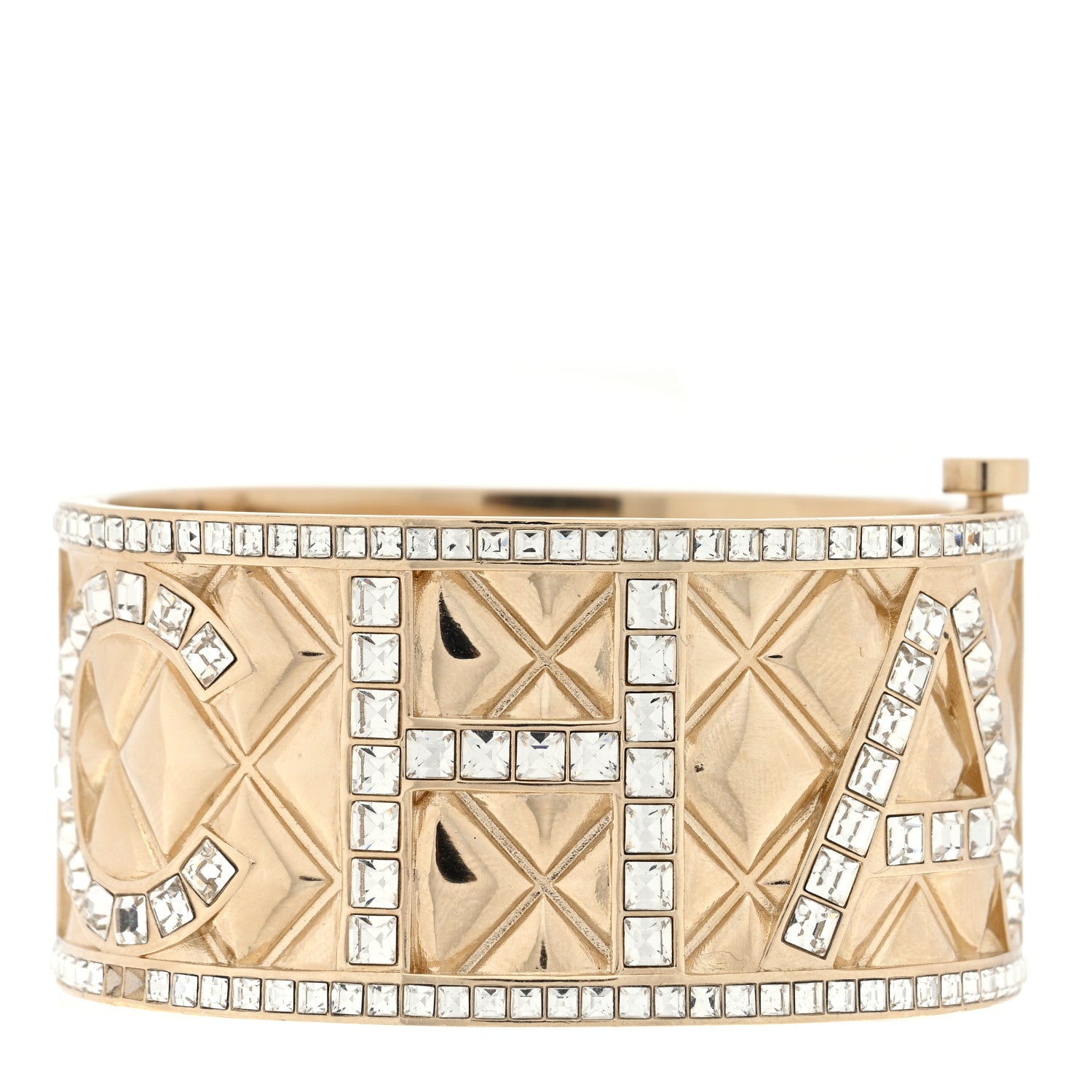 Chanel Crystal Logo Cuff Bracelet Gold Gold 1 of 4