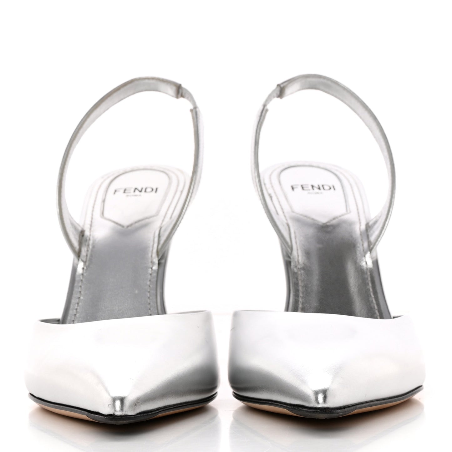 Metallic Calfskin Fendi First 95mm Slingback Sandals 36.5 Argento