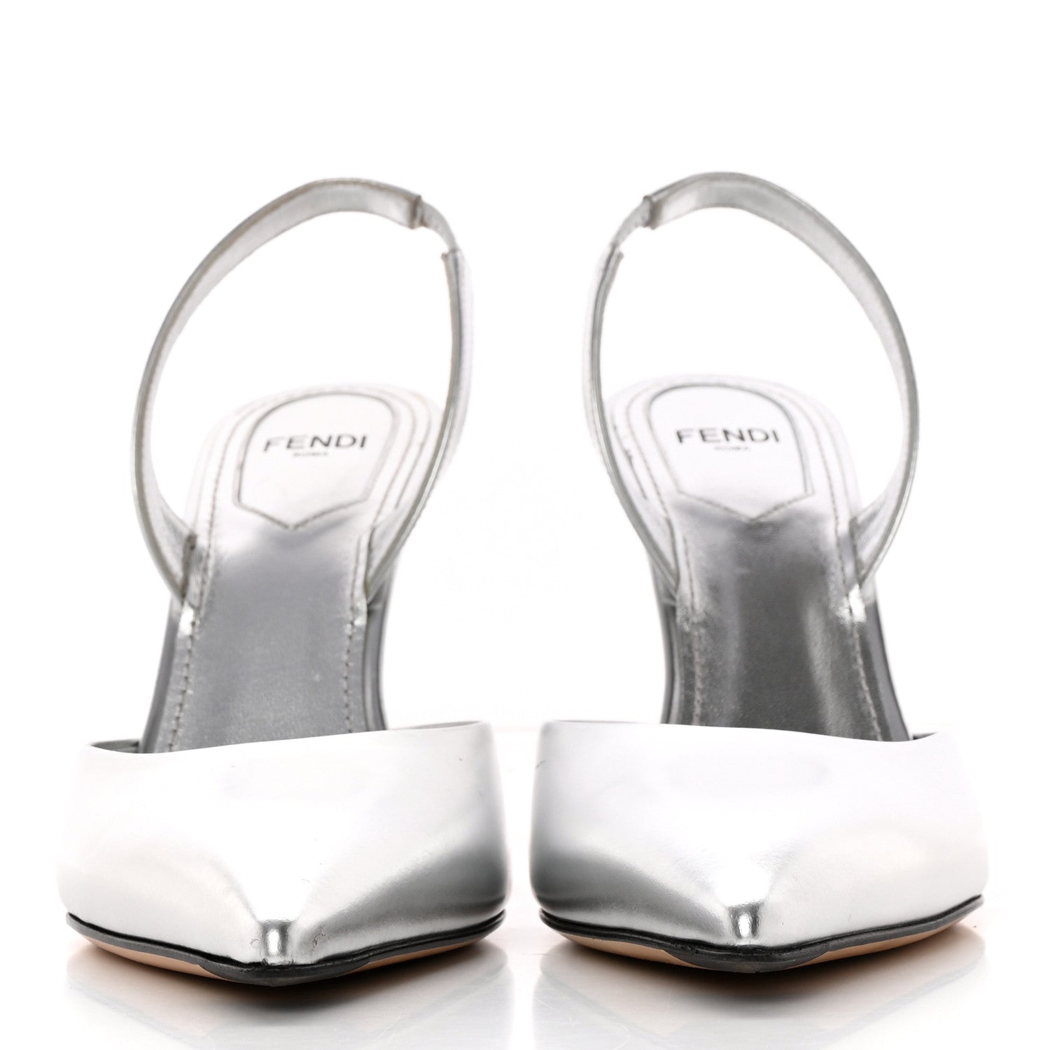Fendi Metallic Calfskin Fendi First 95mm Slingback Sandals 36.5 Argento 2 of 18