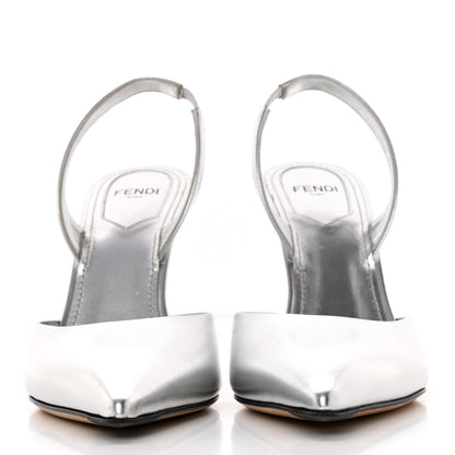 Fendi Metallic Calfskin Fendi First 95mm Slingback Sandals 36.5 Argento 2 of 18
