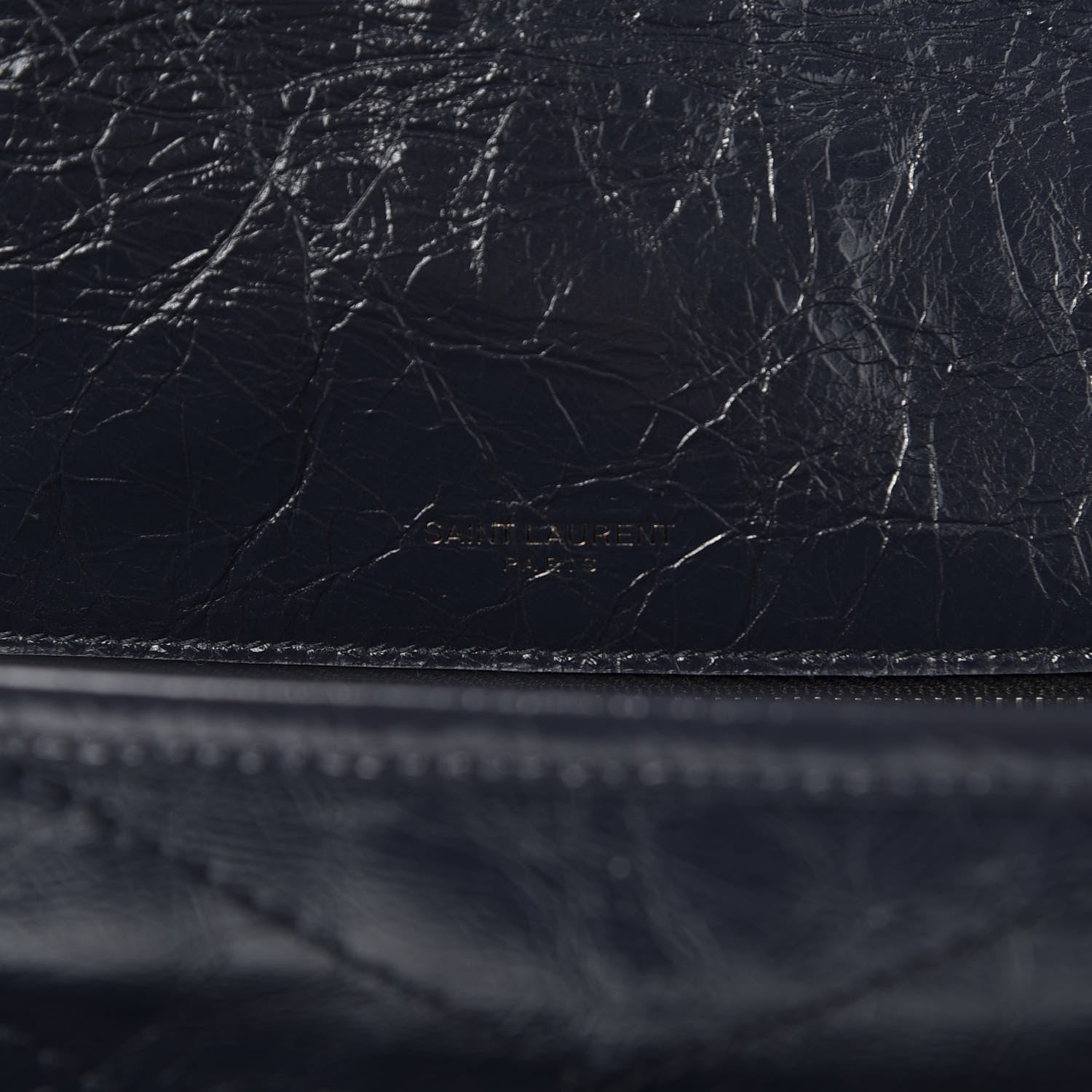 Saint Laurent Crinkled Calfskin Matelasse Monogram Medium Niki Chain Satchel Deep Marine 7 of 10