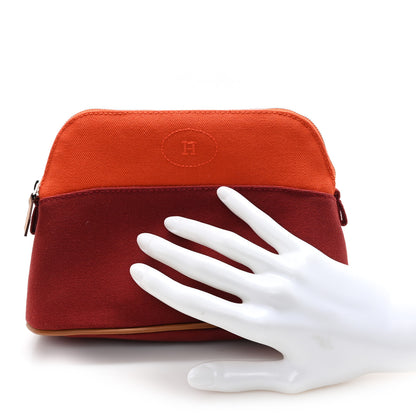 Hermes Cotton Canvas Bolide Travel Cosmetic Pouch Feu Tomette 2 of 7