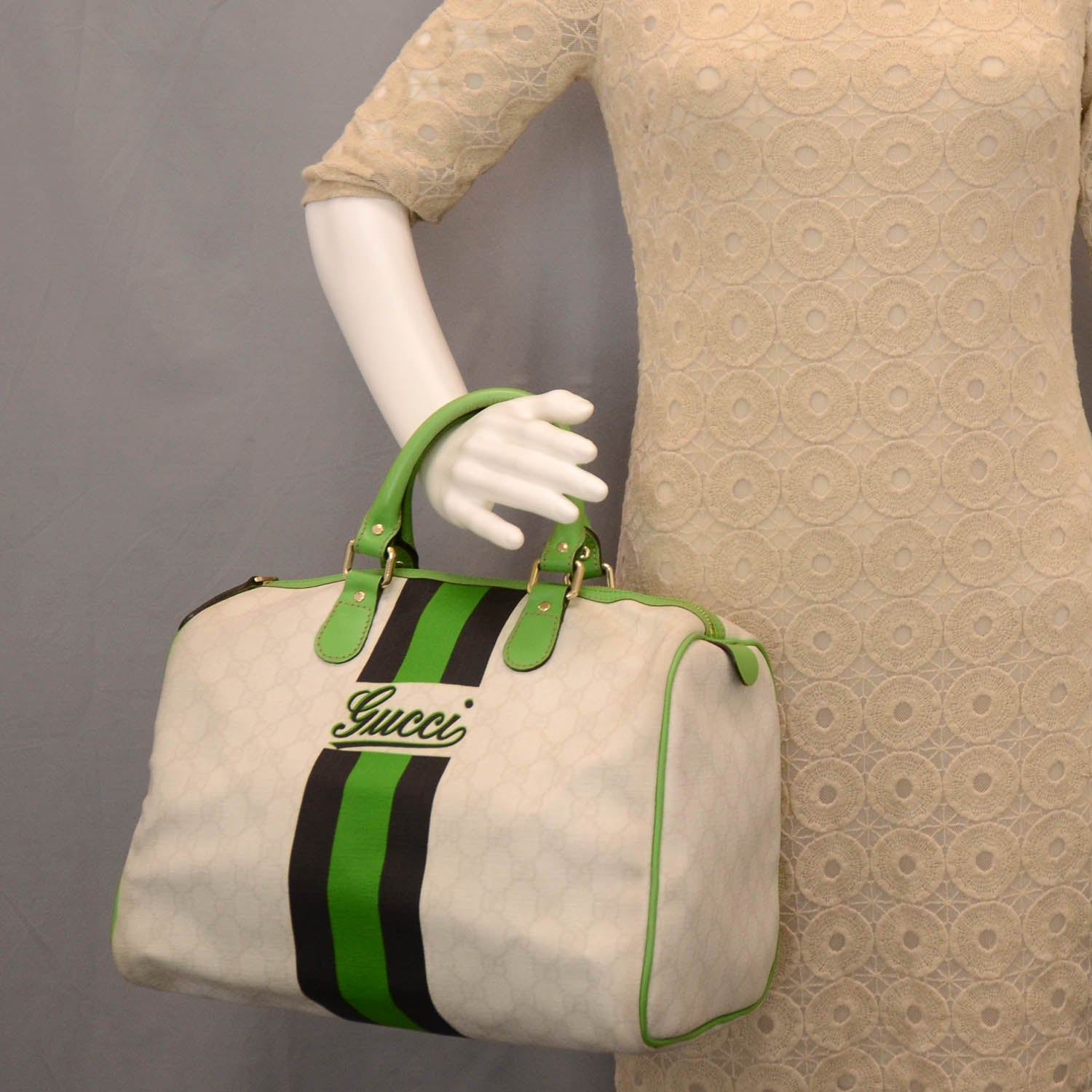 Gucci GG Plus Monogram Web Stripe Medium Joy Boston Green 2 of 10