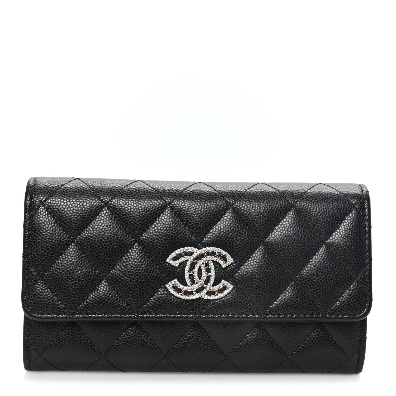 Chanel Caviar Quilted Crystal CC Large Gusset Flap Wallet Black 1 of 8