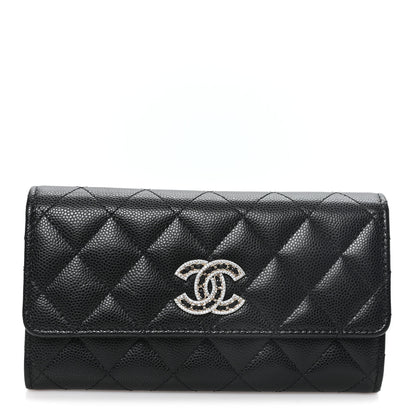 Chanel Caviar Quilted Crystal CC Large Gusset Flap Wallet Black 1 of 8