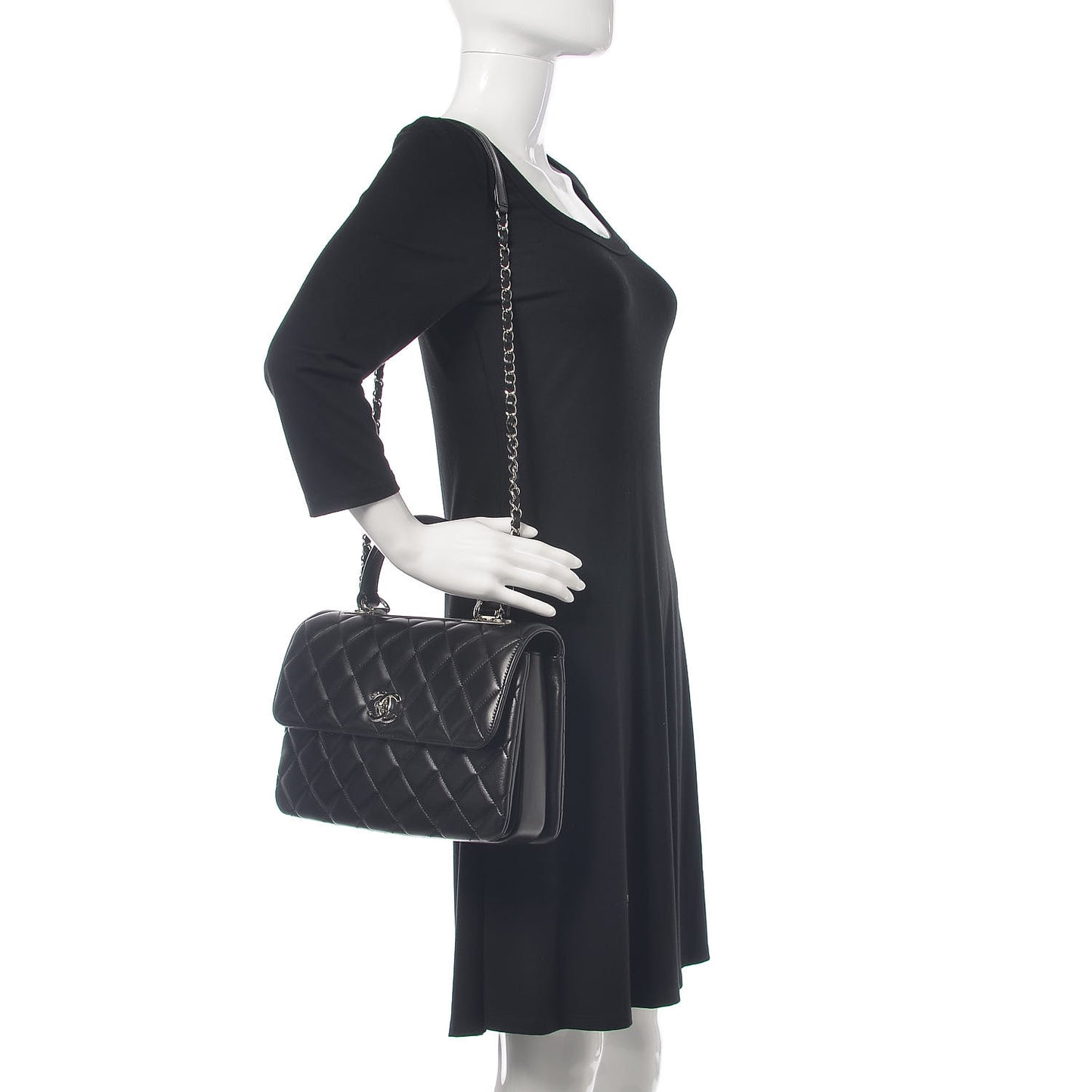 Lambskin Quilted Medium Trendy CC Flap Dual Handle Bag Black