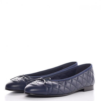 Chanel Lambskin Quilted CC Cap Toe Ballerina Flats 40.5 Navy 3 of 9